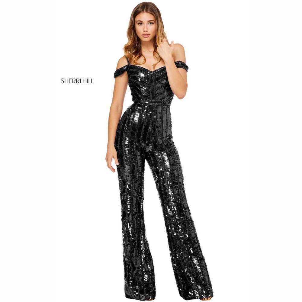 SOLD Sherri Hill 52684 Black Sequin Jumpsuit